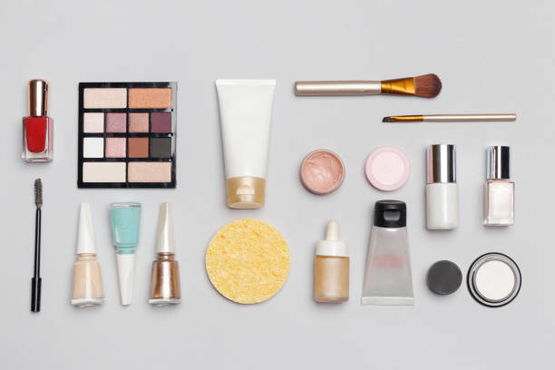 istock Set of decorative cosmetic on the color background 1147773992