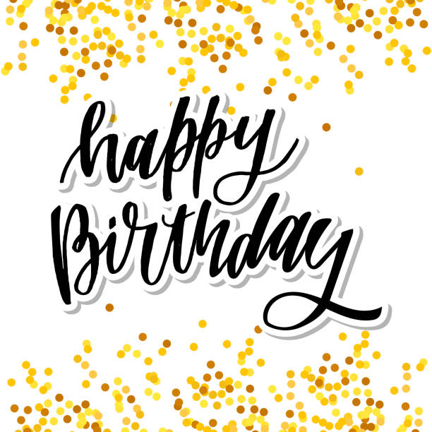 istock Happy birthday hand drawn vector lettering design on background of pattern with stripes. Perfect for greeting card. 1147774658
