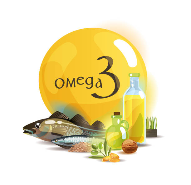 omega 3. podstawy zdrowego odżywiania. - fish oil illustrations stock illustrations