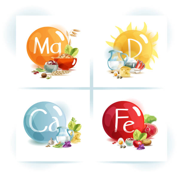 ヒトの健康のための微量元素: マグネシウム、カリウム、カルシウム、ビタミン d - vitamin d meat food eggs点のイラスト素材／クリップアート素材／マンガ素材／アイコン素材