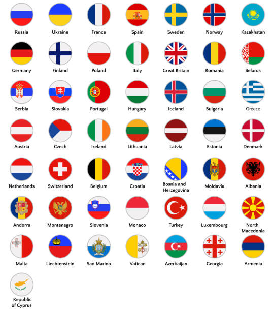 европейские страны иконописи набор, флаги великобритании, мальты, лихтенштейна и т.д. символы в плоском стиле - croatia stock illustrations