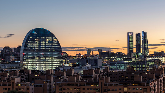 A panoramic view of Madrid city at sunset