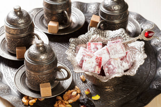 istock Turkish delight on a wooden table. 1147777256