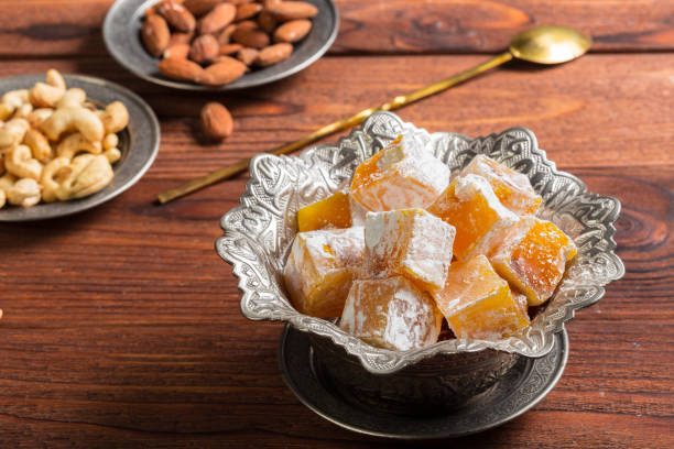 istock Turkish delight on a wooden table. 1147777819