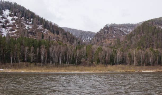 istock hilly coast of the Siberian river in early spring 1147779594