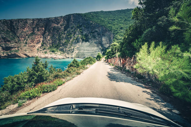Car driving on road in forest