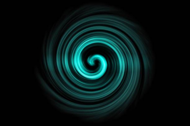 istock Glowing spiral tunnel with light teal cloud on black background 1147784165