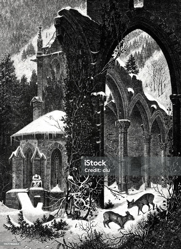 Monastery ruin Allerheiligen in the Black Forest, Germany Illustration from 19th century 19th Century stock illustration