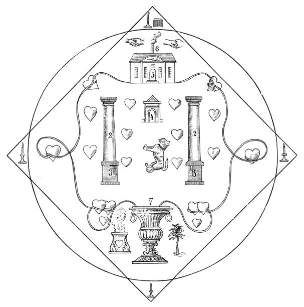 ilustrações de stock, clip art, desenhos animados e ícones de symbols of freemasons order of pug, mops orden - chinese temple dog