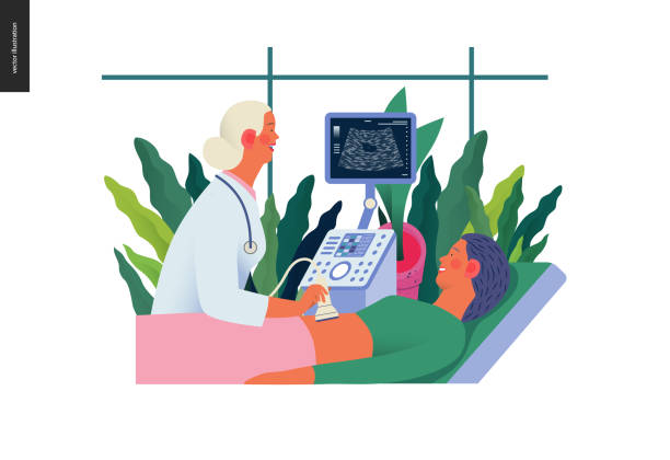 의료 시험 일러스트-울 트로 사운드 - ultrasound human pregnancy computer women stock illustrations