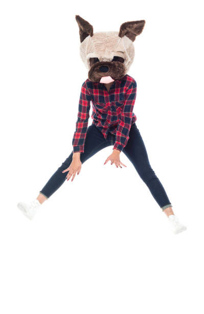 istock Beautiful young latino female jumping as a dog 1147790953