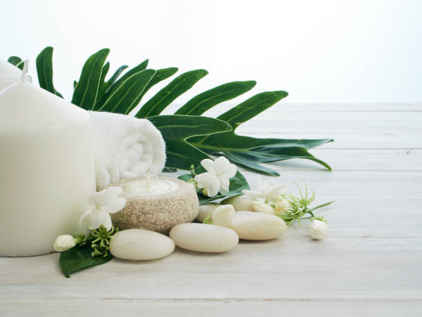 istock Spa concept with jasmine flowers on a white wooden background 1147796613