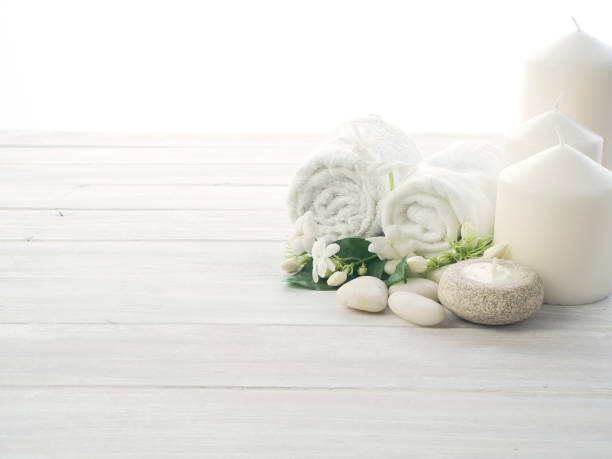 istock Spa concept with jasmine flowers on a white wooden background 1147796689