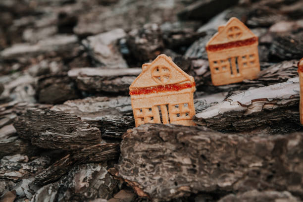 istock Biscuitshaped cookie stands on bark of tree 1147801011