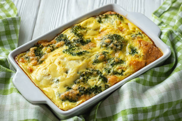 Broccoli casserole with eggs and cheese, vegetarian food. Broccoli casserole with eggs and cheese, vegetarian food. seafood gratin stock pictures, royalty-free photos & images