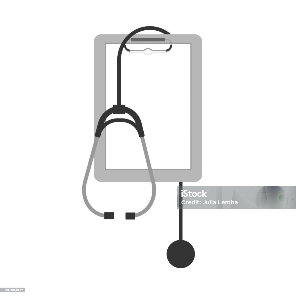 Flat style of medical clipboard and stethoscope isolated on transparent background. Flat style of medical clipboard and stethoscope isolated on transparent background. Empty template or mock up. Vector illustration. Nurse stock vector