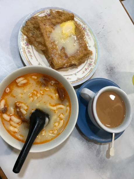 macaroni, french toast, and coffee - crystal noodles imagens e fotografias de stock