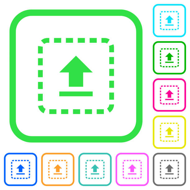 Drag to upload vivid colored flat icons Drag to upload vivid colored flat icons in curved borders on white background upstream stock illustrations