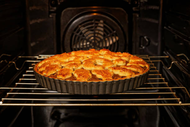 Homemade pie with cottage cooked in the domestic oven. Shallow focus.