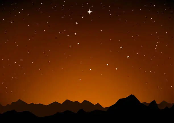 Vector illustration of star constellations and mountain sunset