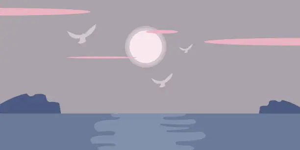 Vector illustration of Reflection of the moon in water