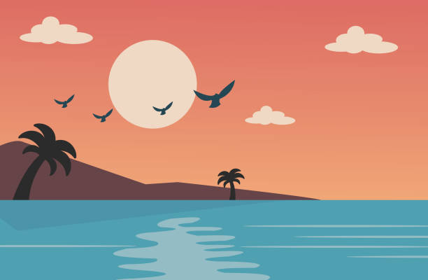 ilustraciones, imágenes clip art, dibujos animados e iconos de stock de sunset beach - loneliness backgrounds beauty beauty in nature