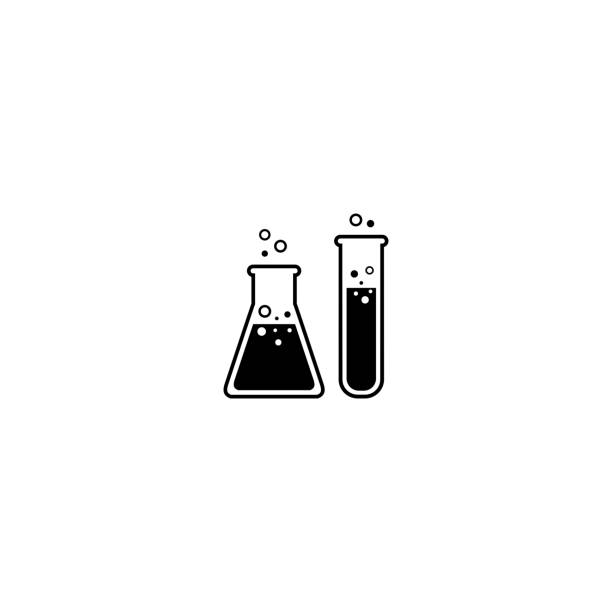 ilustraciones, imágenes clip art, dibujos animados e iconos de stock de tubo de matraz laboratorio químico icono vector - probeta