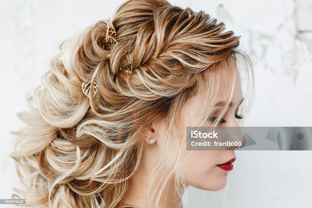 Beautiful Woman With Dyed Hair With Evening Hairstyle Greek Braid Stock  Photo - Download Image Now - iStock