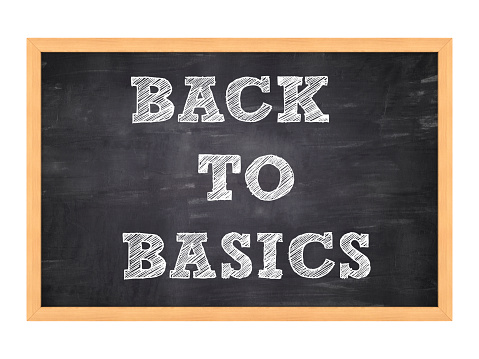 Chalkboard with BACK TO BASICS Phrase - White Background - 3D Rendering