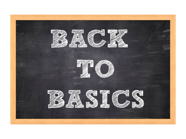 Chalkboard with BACK TO BASICS Phrase - 3D Rendering Chalkboard with BACK TO BASICS Phrase - White Background - 3D Rendering simple living stock pictures, royalty-free photos & images