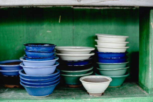 set de vajilla artesanal - bowl kitchenware department nested green fotografías e imágenes de stock