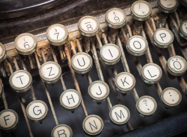 istock Close up of vintage fashioned typewriting machine. 1147821434