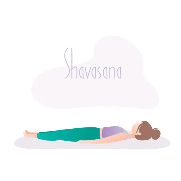Vector illustration of Girl doing yoga pose,Corpse Pose or Shavasana asana in hatha yoga