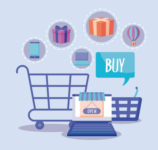 istock shopping cart with laptop and commercial icons 1147830539