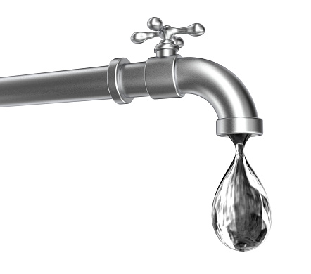 Safety of drinking water concept, 3D illustration showing tap with water drop