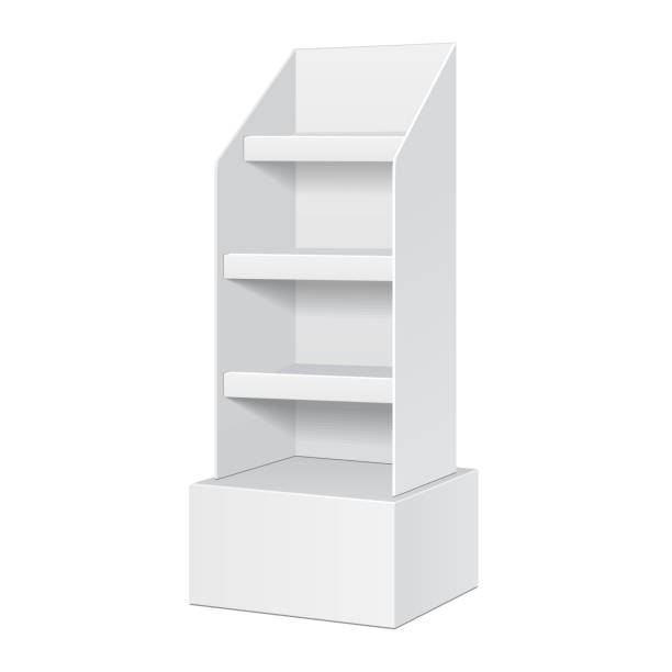 istock Cardboard Floor Display Rack For Supermarket. Blank Empty With Shelves Mock Up. Illustration Isolated On White Background. Ready For Your Design. Product Advertising. Vector 1147832415