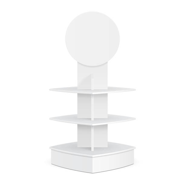 istock Square Rounded POS POI Cardboard Floor Display Rack For Supermarket. Blank Empty Mock Up On White Background Isolated. Ready For Your Design. Product Advertising. Vector EPS10 1147832466