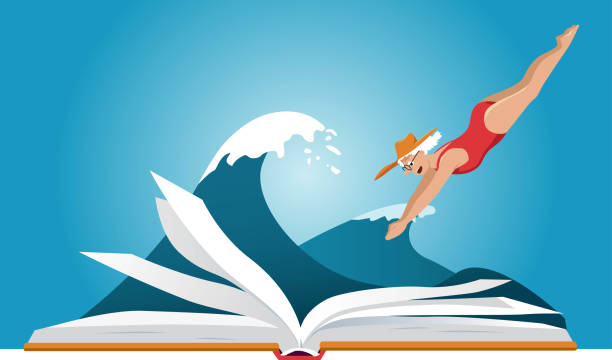 ilustraciones, imágenes clip art, dibujos animados e iconos de stock de lectura de verano - women book mature adult reading