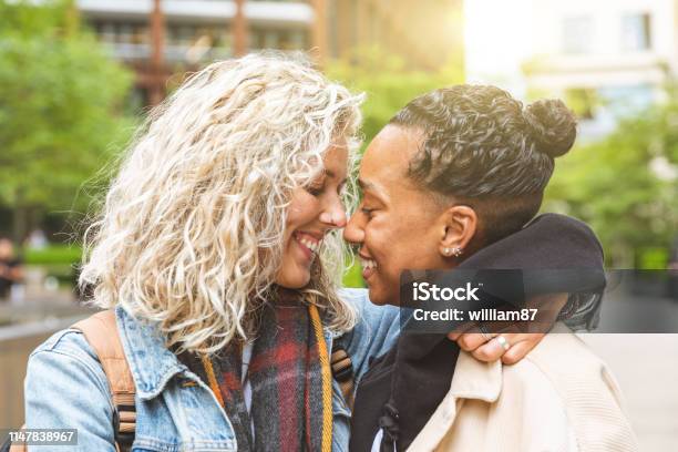 Happy Multiracial Girlfriends In Love Embracing Stock Photo - Download Image Now - Couple - Relationship, Lesbian, Gay Couple