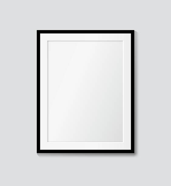 Black frame with passepartout on the wall. Vector picture frame mock up Black frame with passepartout on the wall. Vector picture frame mock up art product stock illustrations
