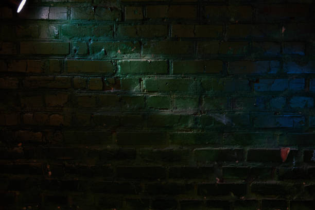 istock A ray of light and a blue highlight on a textured brick wall 1147841652
