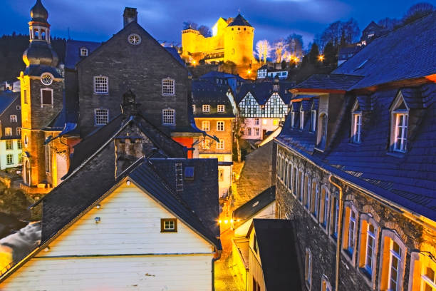 Monschau, Germany, during Christmas time at night
