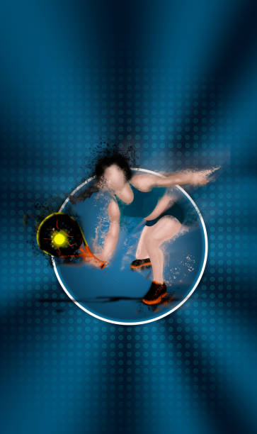 illustration, die einen paddelspieler darstellt, der einen ball mit dem schläger trifft. konzept von sport, gesundheit und wohlbefinden - table tennis tennis table indoors stock-grafiken, -clipart, -cartoons und -symbole