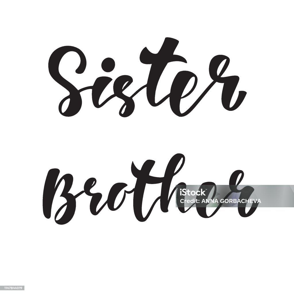 Sister Brother Hand Lettering Text Stock Illustration - Download ...