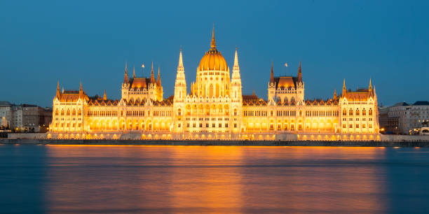 istock Hungarian parliament from riverside at Dusk in Budapest Panoramic View- Hungary 1147844127