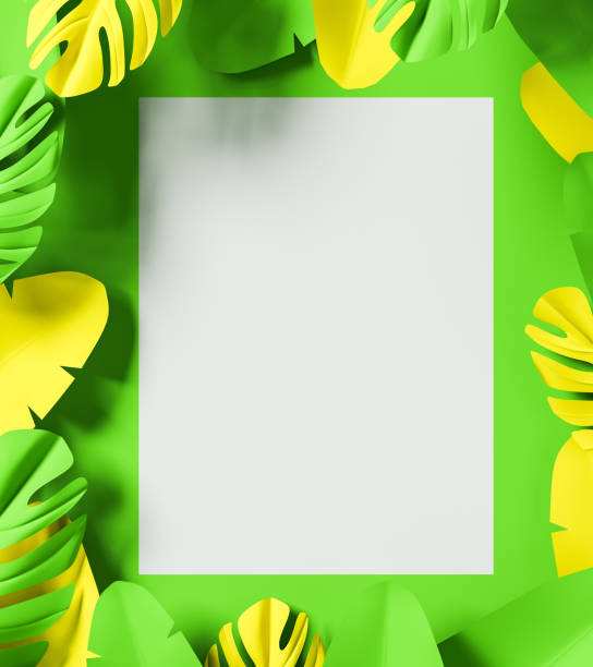 istock Green and yellow leaves background with poster 1147846613