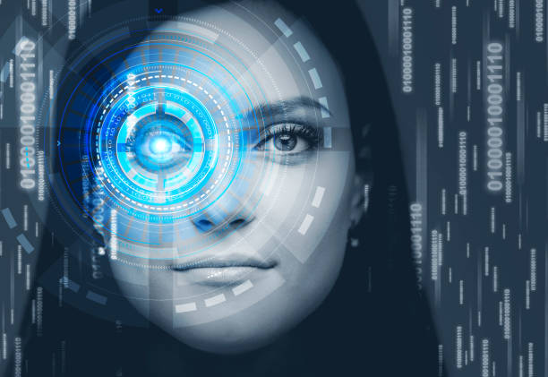 istock Woman head, face recognition technology, hud 1147846854