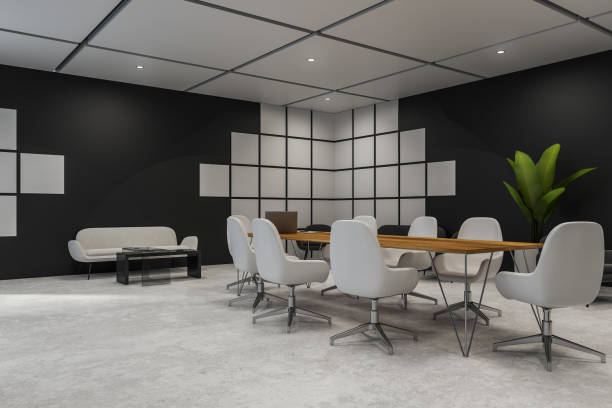 istock Black and white meeting room corner 1147847084