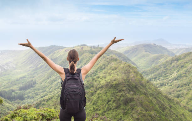 istock Female hiker enjoying beautiful view. 1147847089