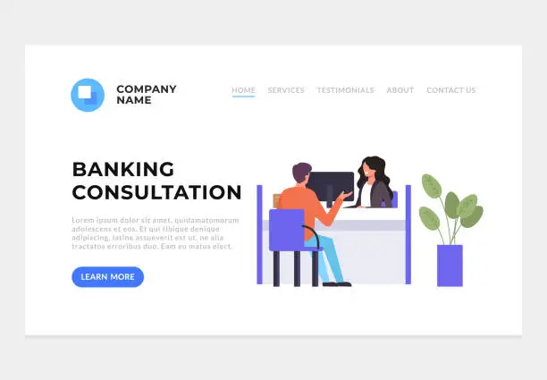 Vector illustration of Bank office consultant adviser talking with client. Banking concept. Vector flat graphic design cartoon illustration